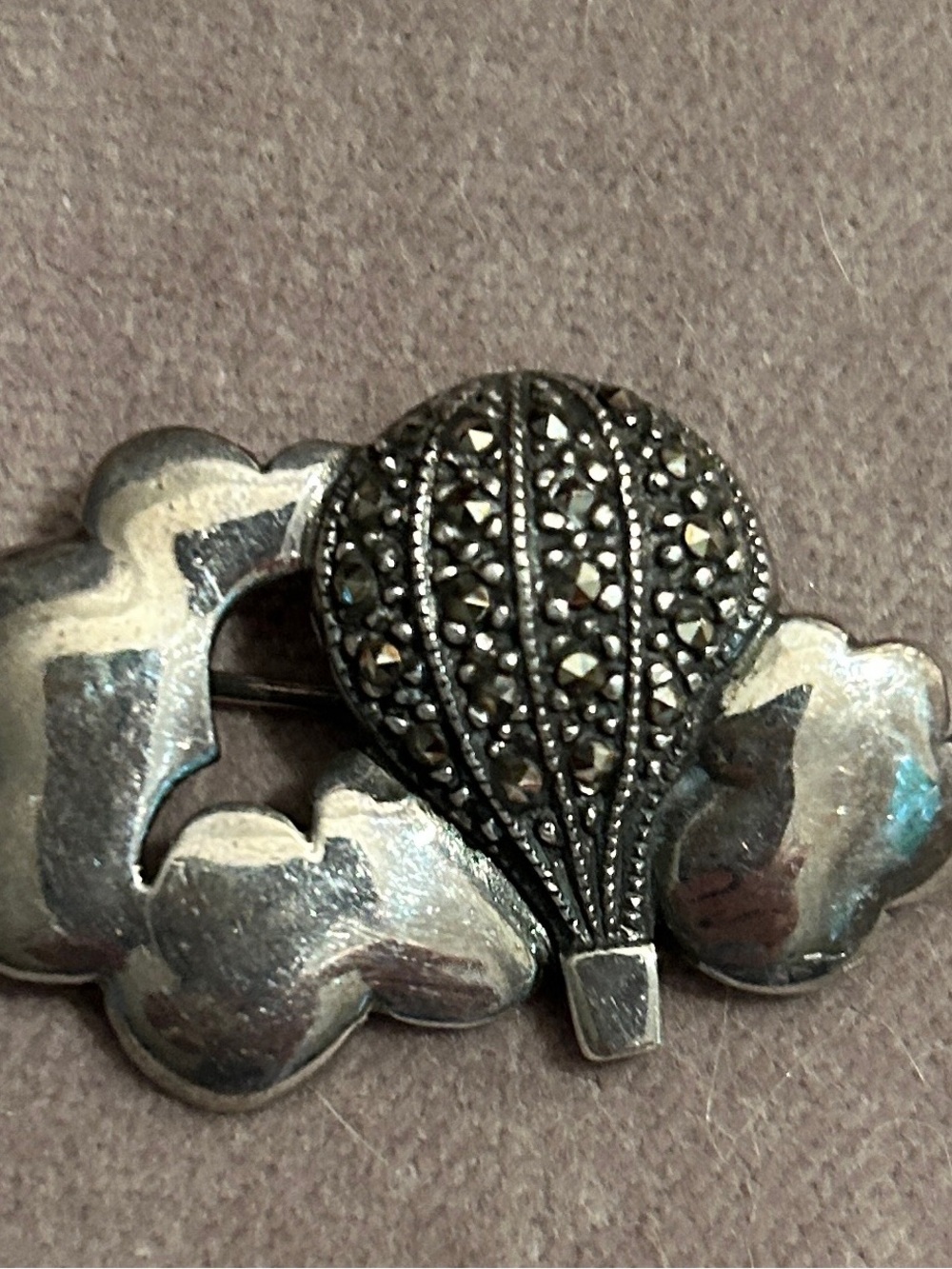 Sterling Silver Marcasite Hot Air Balloon Brooch